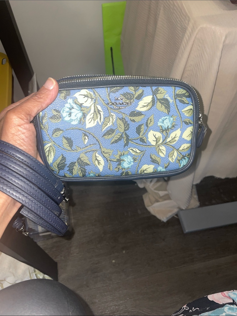 Coach Sadie FloralCrossbody Bag with Navy Trim